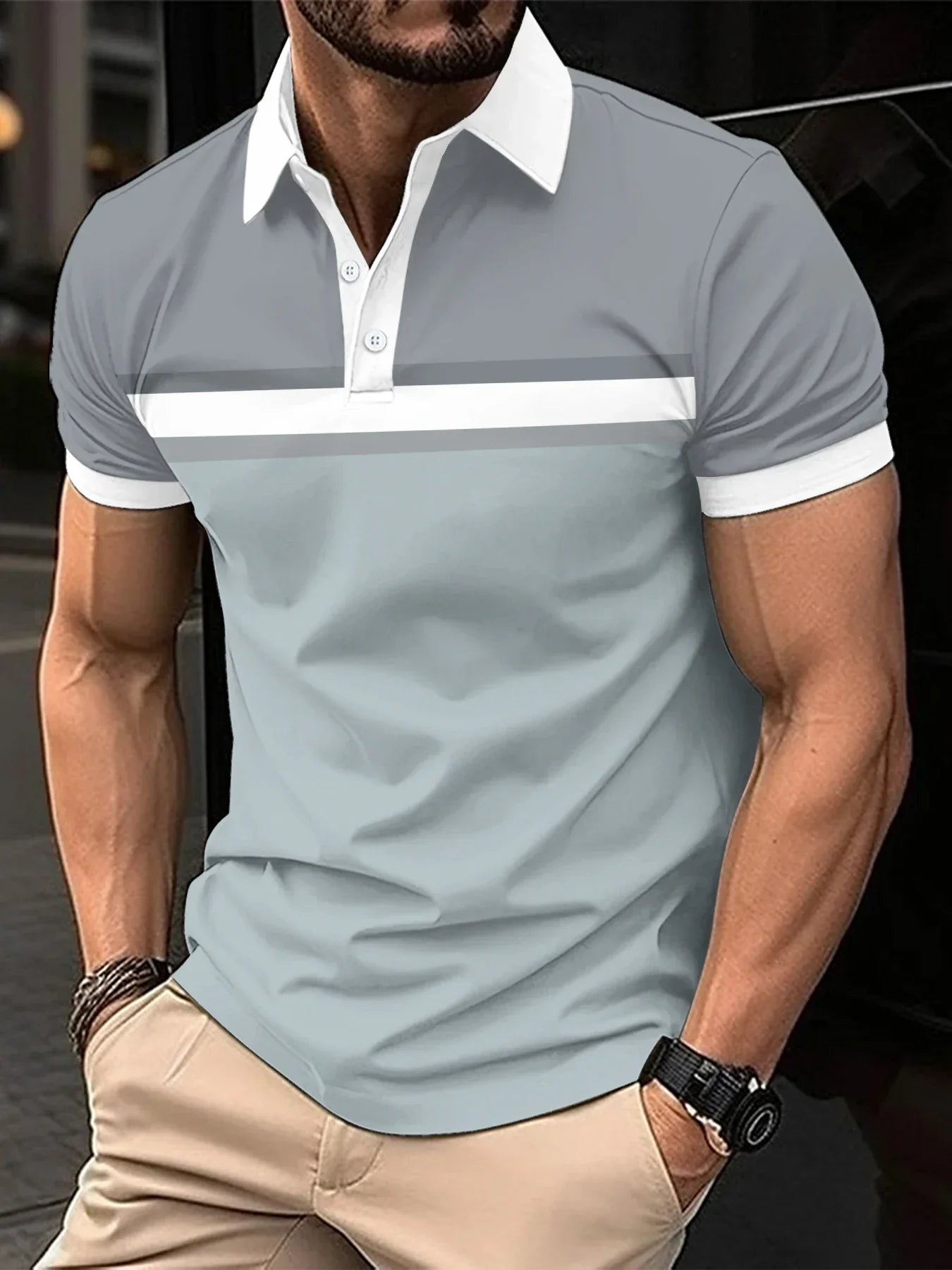 2025 New Men's Polo Shirt Stripes Short Sleeve T-Shirts Casual Business Button Top Tees Summer Polo Shirts High Quality Clothes