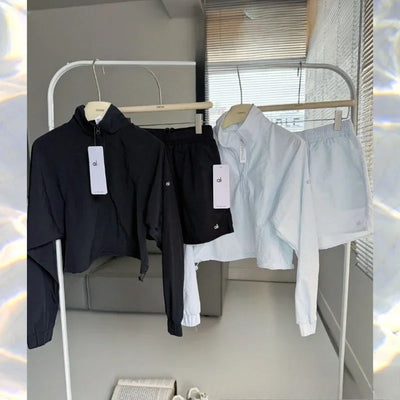 Jacket Shorts Tracksuit Women Two Piece Set Half Zipper Quick Drying Casual Loose Run Sports Sunscreen Shorts 2 Piece Sets