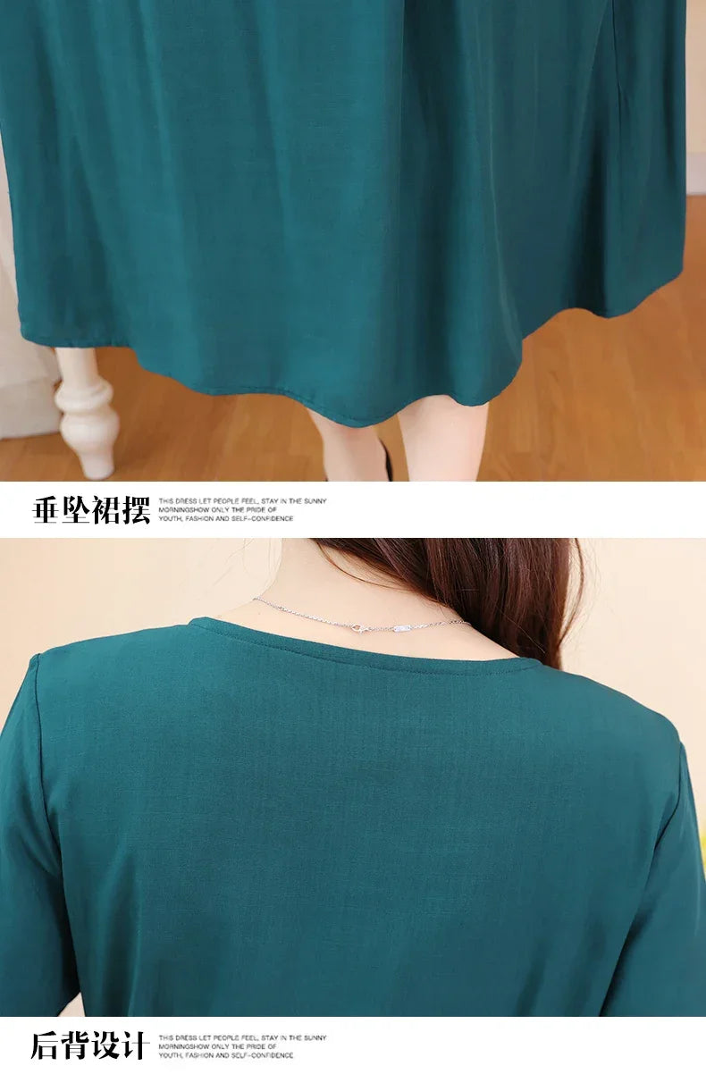 New Fashion Summer Dresses For Women 2025 Elegant Casual Short Sleeve Midi Dress Soild Colour Women Clothing