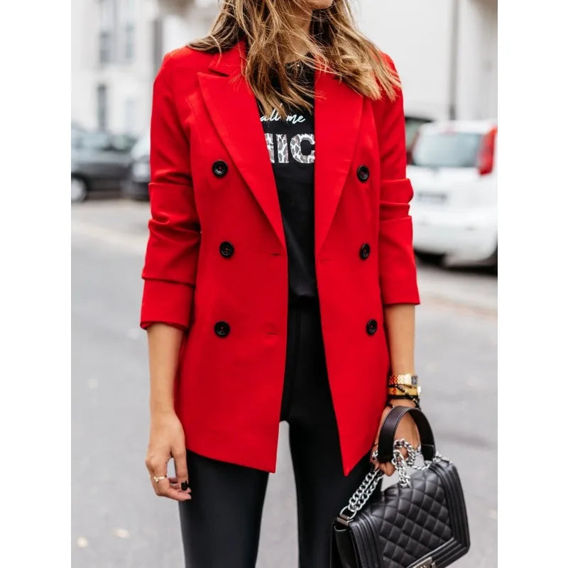 Autumn Winter Women Blazer Top Office Lady New 2025 Fashion Long Sleeve Lapel Collar Button Loose Suit Coat Jacket Outwear