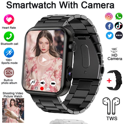 2025 New Smart Watch Men Women Camera Take Photos Record Video Health Monitor Sports Fitness Waterproof BT Call Smartwatch