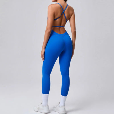 Seamless Yoga Jumpsuits Sports Fitness Cross Straps Beauty Back Peach Hip Raise Tight One-piece Gym Workout Tracksuits for Women