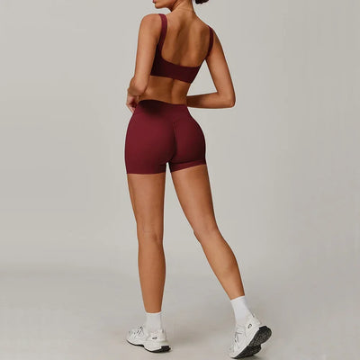 2PCS Yoga Suit Women Tracksuit Sports Bra High Waist Leggings Shorts Outfit Push Up Gym Set Fitness Workout Clothes Sportswear