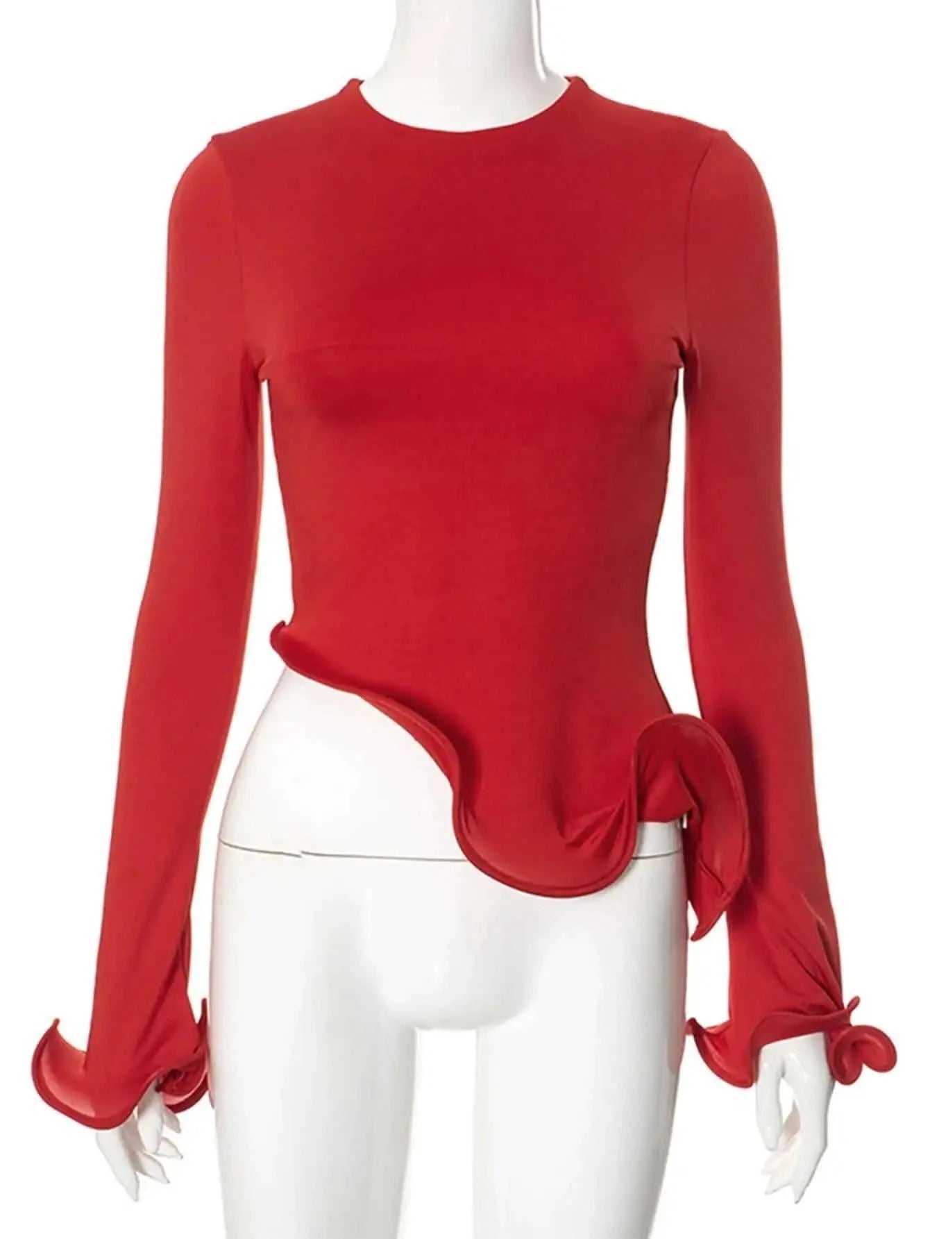 Red ruffles crop top for women