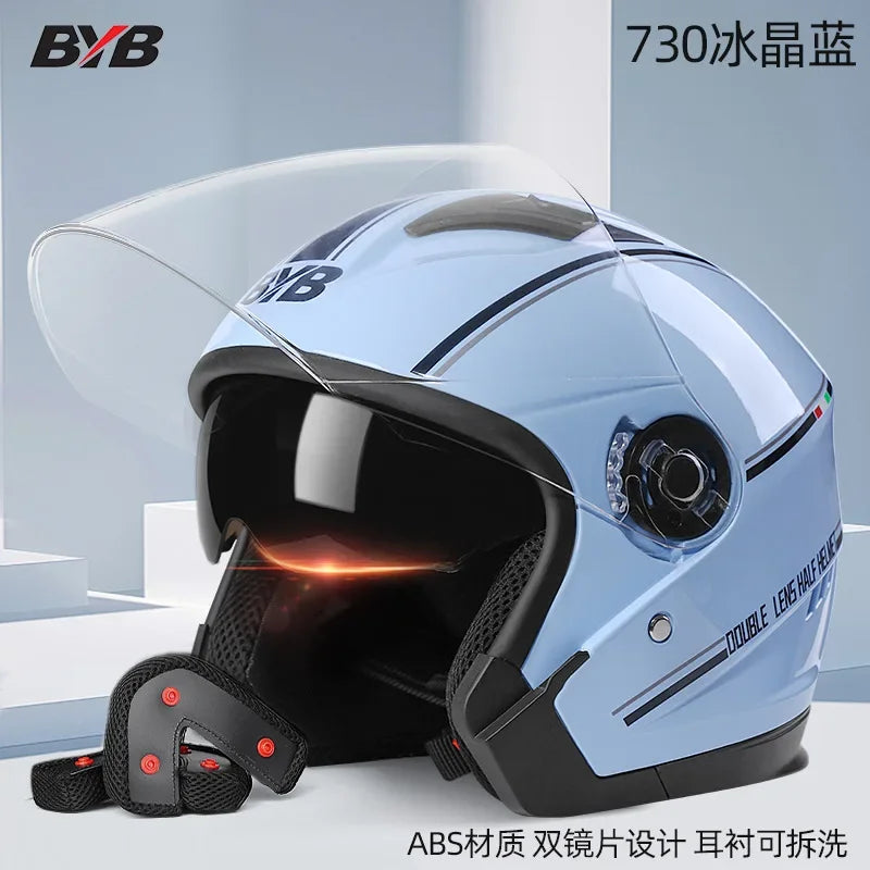 Motorcycle Equipments Open Face Helmet For Men Women Dual Lens Sun Visor Face Shield Top Lightweight Scooter Retro 3/4 Headwear