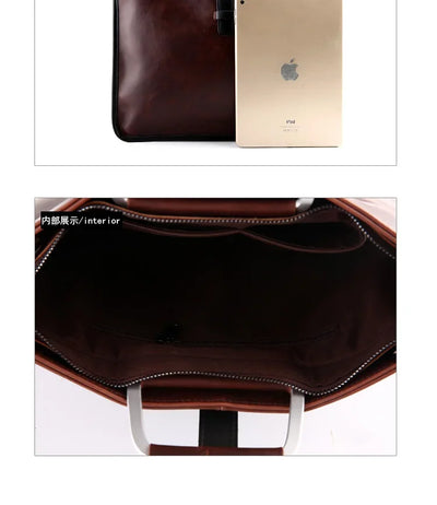 New Men's Bag Retro Leather Handbags Large Business Briefcase Famous Designer's Shoulder bag Luxury Brand File Bag For Cool Boys