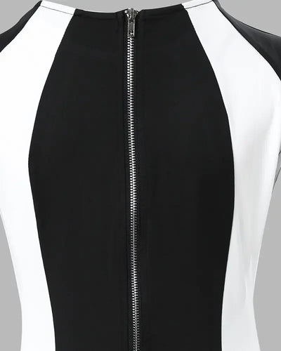 2025 Summer Women's Dresses Fashion Elegant Colorblock Round Neck Sleeveless Casual Bodycon Mini Daily Dress for Female