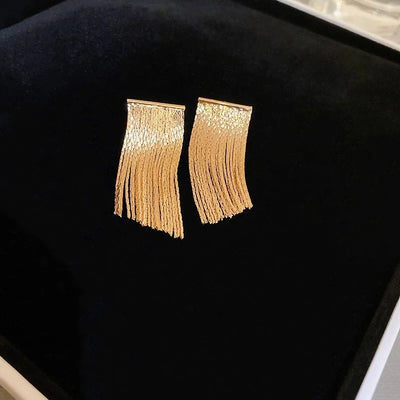Fashion Statement Long Statement Gold Plated Bling Tassel Earring For Women Female Stainless Steel Wedding Daily Pendant Jewelry