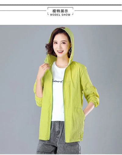 2025 New Fashion Summer Sun Protection Clothing Women Hooded Short Breathable Loose Print Thin Casual Sun Jackets Female Coats
