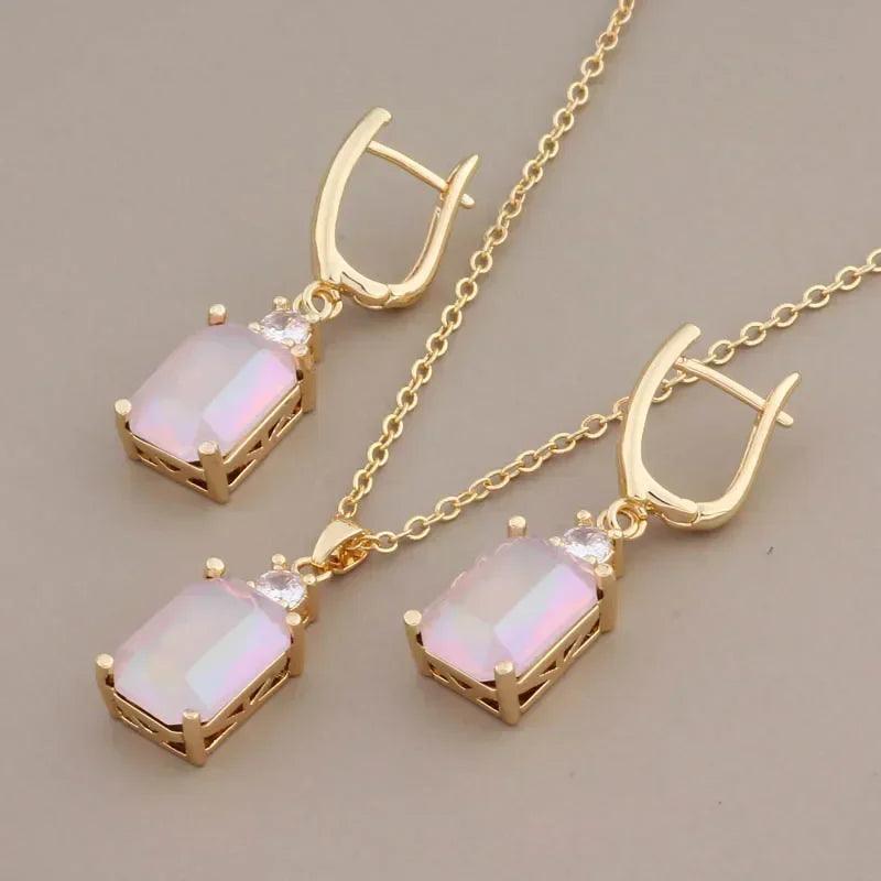 New trend natural zircon drop earrings sets gold color colorful for women luxury necklaces and set