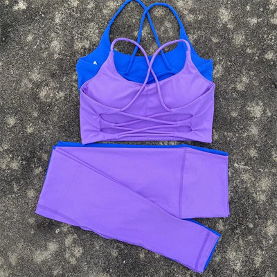 2pcs Gym Leggings Set Yoga Sports Set Women Workout Outfit Fitness Suit Cross Straps Bra High Waist Leggings Running Tracksuit