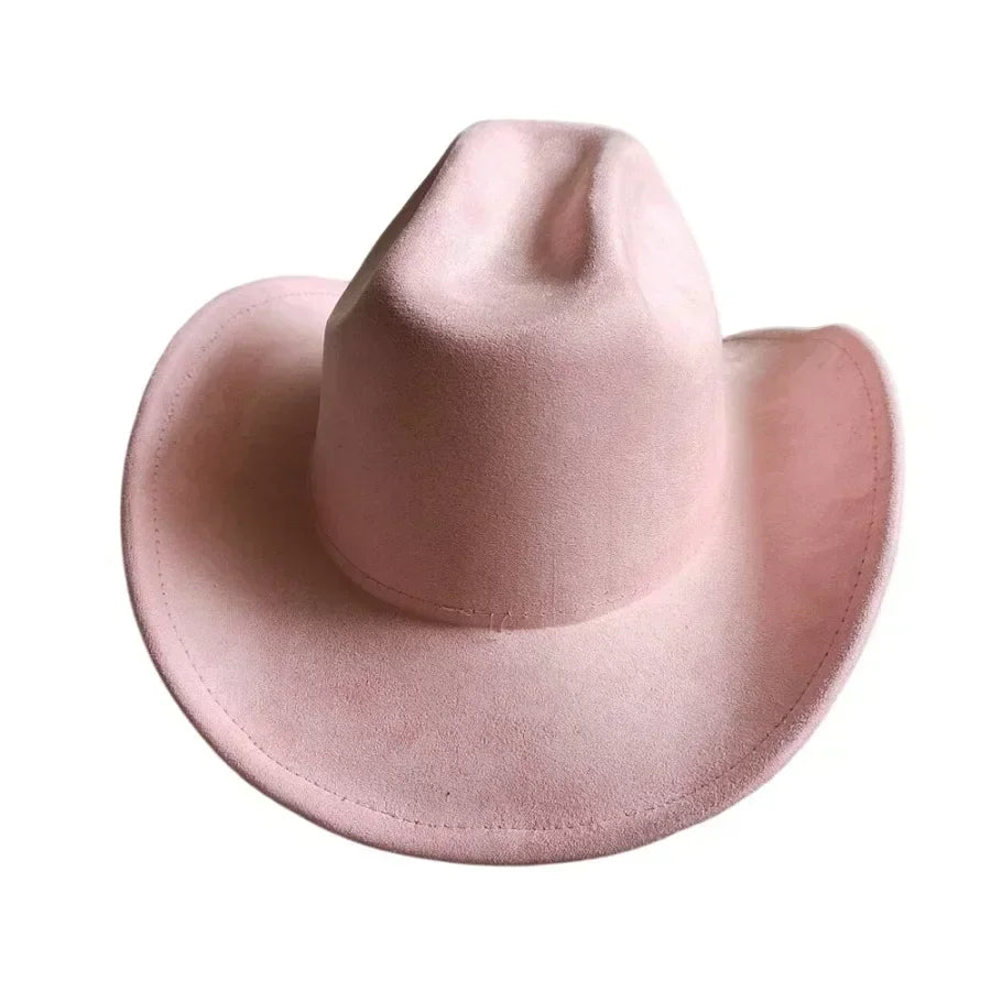 Classic suede leather 7.5cm western cowboy women’s fedora hat men’s church jazz fashion travel party denim 2024