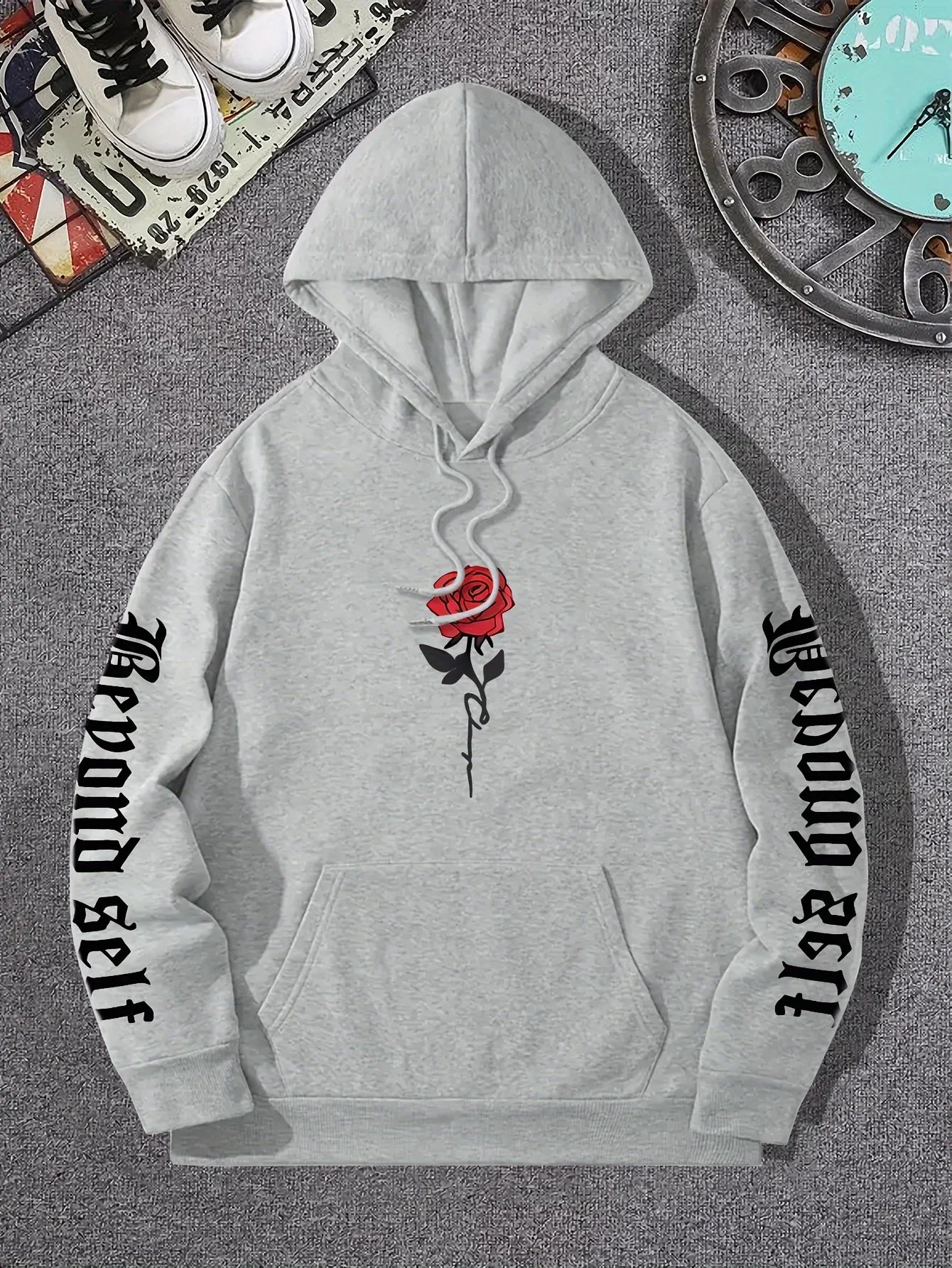 Rose Artistic Letter Printed Hoodies For Women