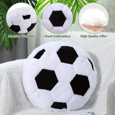 Plush Soccer Ball Throw Pillow Cushion, Polyester, Sports Room Decor, Gift for Boyfriend Birthday, Football Fan Present