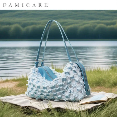 2024 New Women Bag Lady Fashion Half Moon Underarm Shoulder Bag Messenger Female Summer Soft Lightweight Denim Fabric Handbag