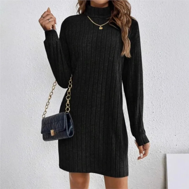 Women's Dress 2025 New Autumn And Winter Knitted Casual Long-sleeved High-neck Loose And Comfortable Women Dresses Streetwear