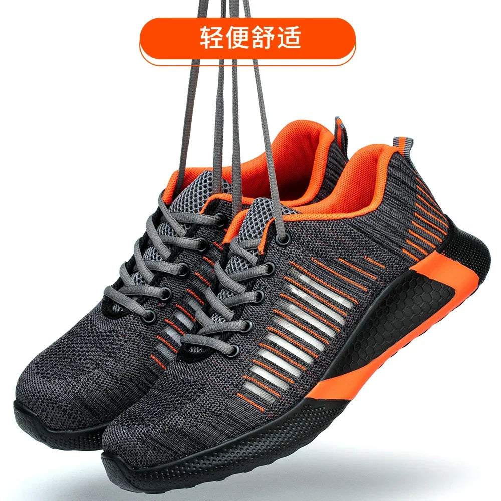 Men's Safety Shoes with Steel Toe Cap Anti-smash Work Sneakers Lightweight Puncture-Resistant Indestructible Breathable Footwear