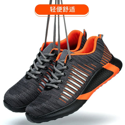 Men's Safety Shoes with Steel Toe Cap Anti-smash Work Sneakers Lightweight Puncture-Resistant Indestructible Breathable Footwear