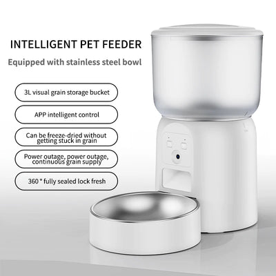 3L large capacity pet feeder, equipped with high-definition camera and stainless steel food bowl, with application