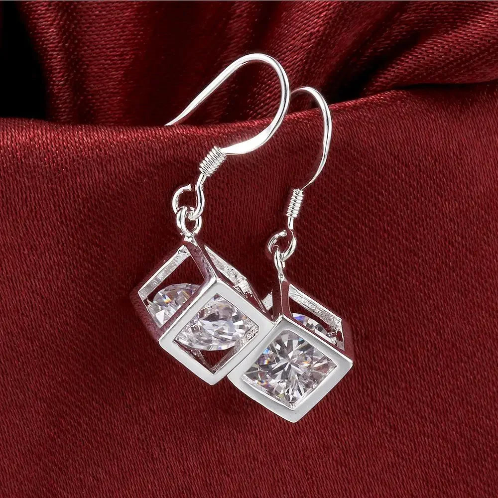 925 Sterling Silver Fine crystal lattice Pendant necklace earrings for woman Jewelry sets Fashion Party wedding accessories gift