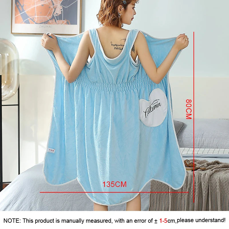 Wearable Superfine Fiber Bathrobe Woman Shower