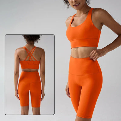 Women's 2 Piece Yoga Gym Sports Set Cross Back Bra Top & High Waist Shorts Fitness Running Workout Tracksuit👚