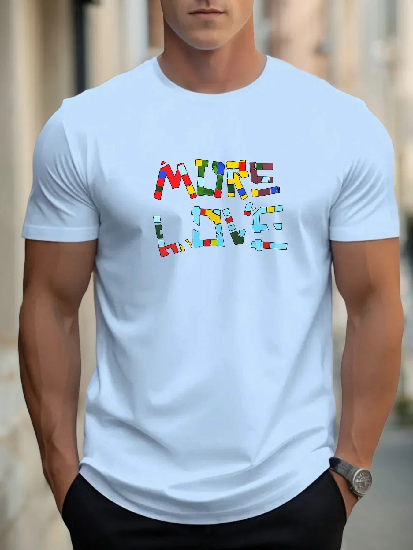 T Shirts For Man MUER LOVE 100% Cotton Graphic Printing Summer Round Neck T-Shirt Casual Breathable Street Style Daily Top