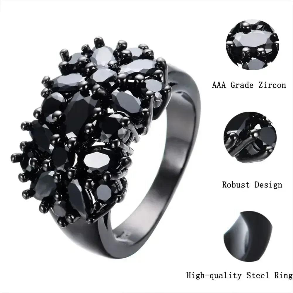 Luxury rings unique black oval inlaid cross border vintage big wedding for women men fashion jewelry accessories