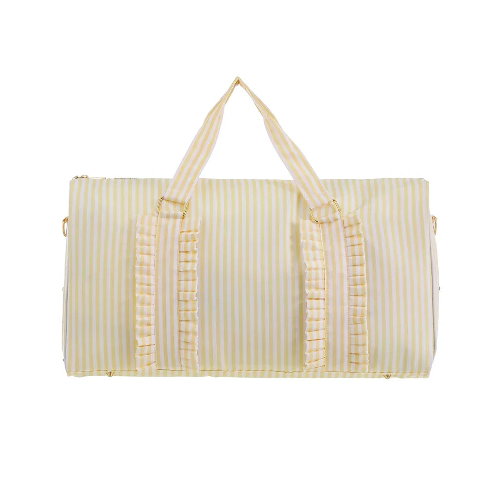 Nylon Duffel Bag Women Ruffle Duffle Gingham Weekend Sports Overnight Travel Vacation Gift Stripe Detachable Adjustable Strap