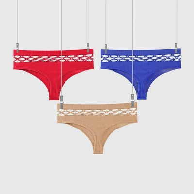 Sexy Women's Thong Panties Mid Waist Hollow G-Strings Lingerie Breathable Nylon Underwear Ladies Thongs Underpants