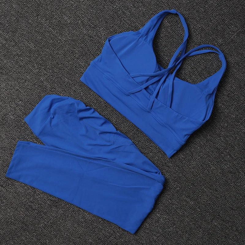 TRY TO BN Women's Tracksuit Sports Bra Fitness Yoga Set V Back Leggings High Waist Sportswear Workout Sets Cycling Gym Clothing