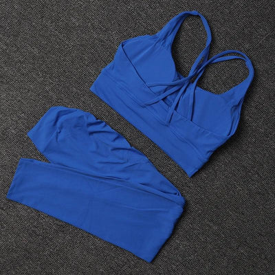 TRY TO BN Women's Tracksuit Sports Bra Fitness Yoga Set V Back Leggings High Waist Sportswear Workout Sets Cycling Gym Clothing
