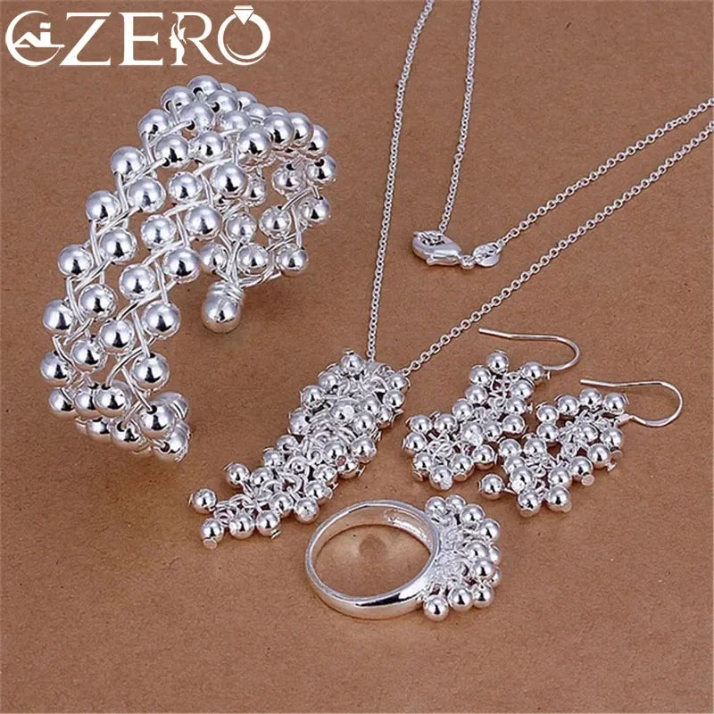 Popular brands Fine Grape beads pendant bangle 925 Sterling Silver Jewelry set earrings bracelet rings necklaces for women gifts