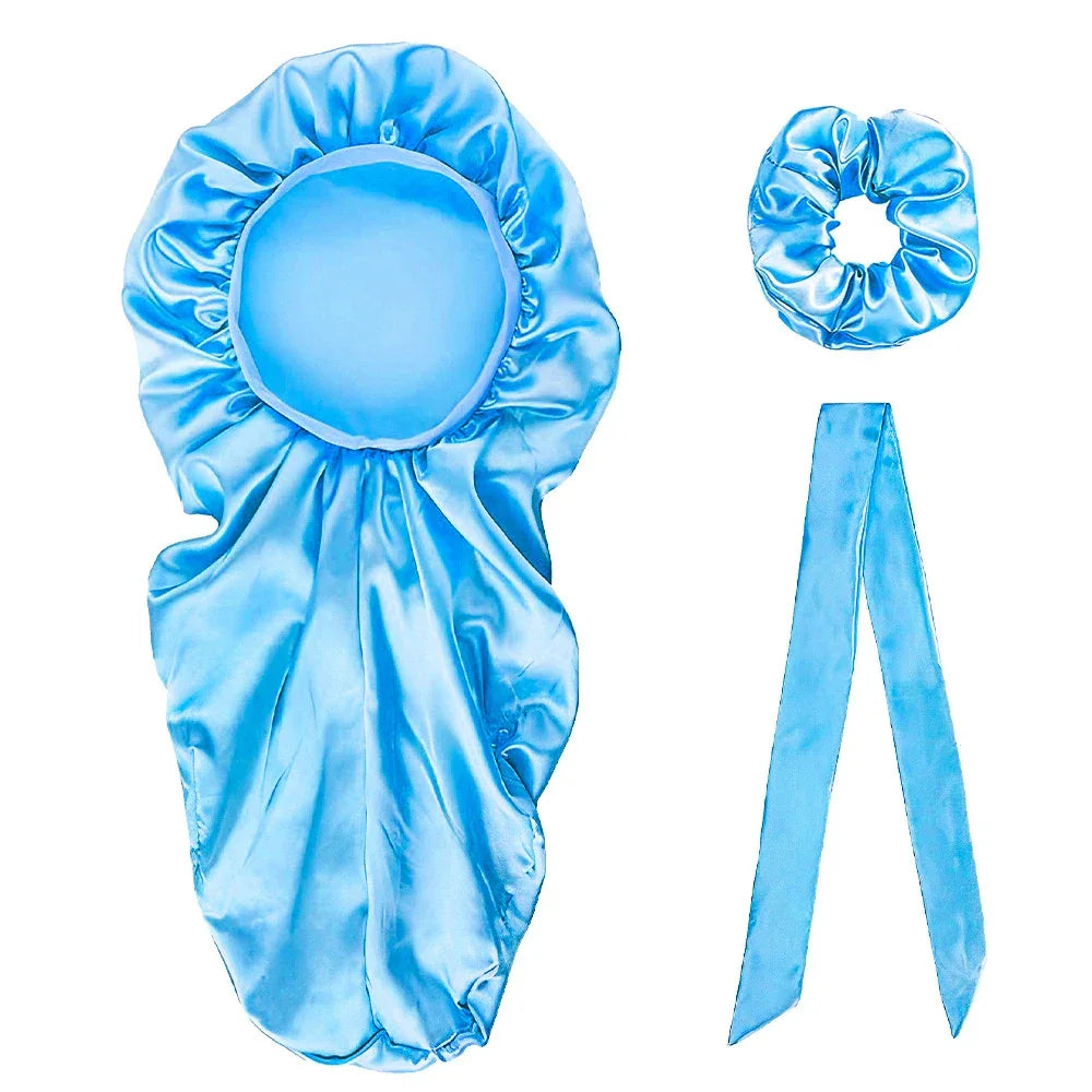 3pcs Long Bonnet Set Long Bonnet Satin Bonnet Silk Bonnet Extra Large Bonnets Silk Hair Bonnet long streamer nightcap