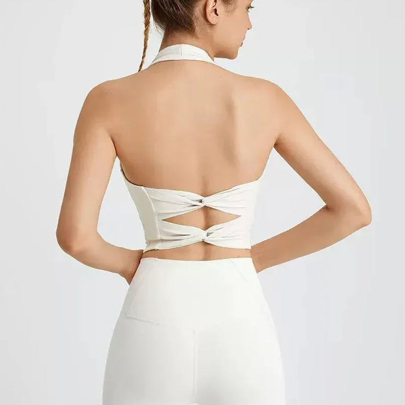 Women's yoga sports bra, neck hanging cross belt chest cushion yoga back training bra