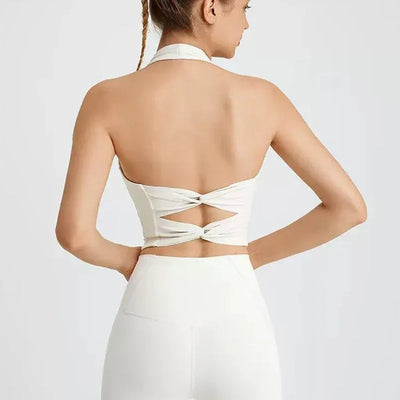 Women's yoga sports bra, neck hanging cross belt chest cushion yoga back training bra