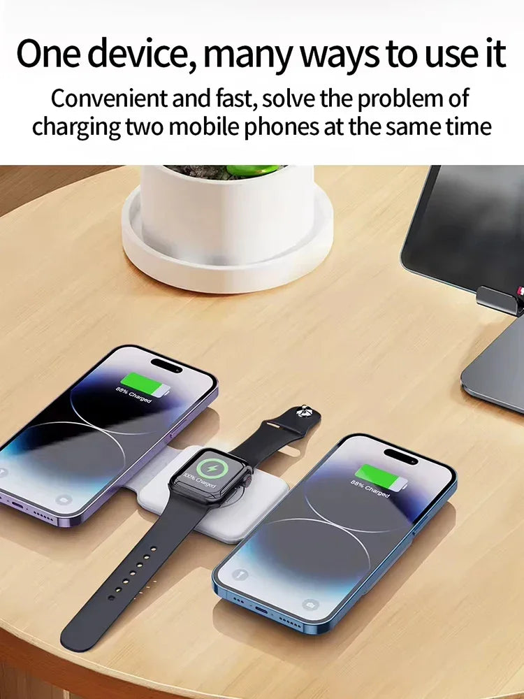 Wireless Charger 3 in 1 Charging Station for iPhone 15/14/13/12 Series Travel Charger for Multiple Devices for AirPods 3/2/Pro A