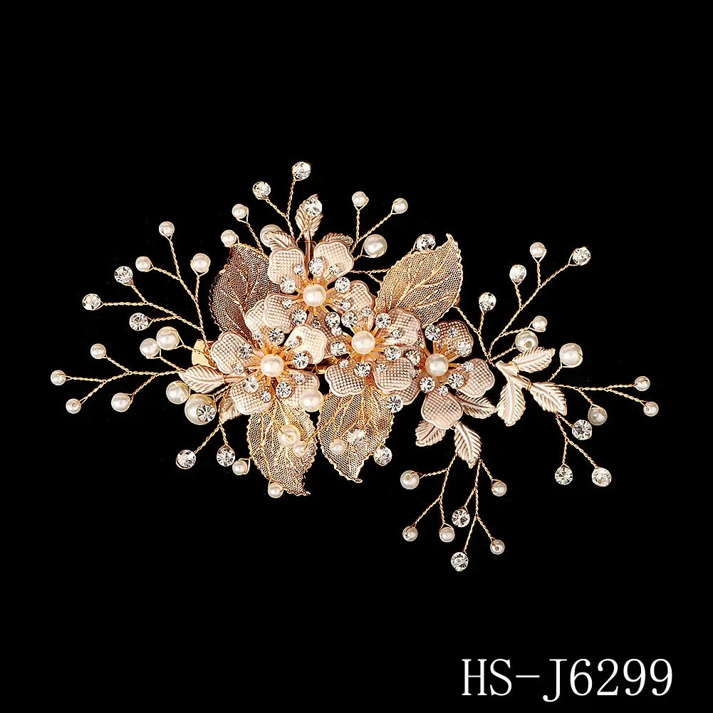 Flower Bridal Wedding Hair Jewelry Rhinestone Gold Color Hair Clips for Women Accessories Hair Pins Bride Headpiece Gifts