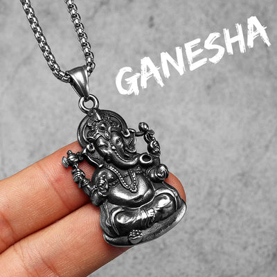 Hinduism Ganesha Powerful Amulet Men Necklaces Stainless Steel Pendant Chain Women Jewelry Vintage Accessories Gifts Wholesale