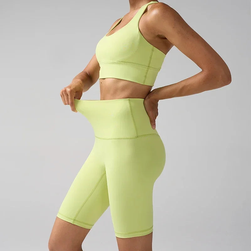 Women's 2 Piece Yoga Gym Sports Set Cross Back Bra Top & High Waist Shorts Fitness Running Workout Tracksuit👚