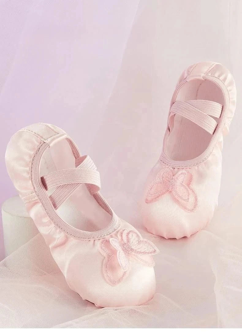 Children Girls Woman Canvas Butterfly Knots Soft Sole Ballet Slippers Practise Ballerina Dance Shoes