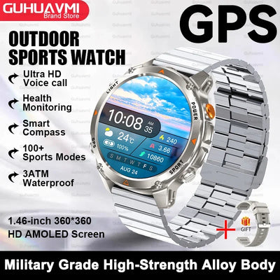 2025New Smart Watch For Men 1.46'' 360*360 HD AMOLED Color Display Voice Call Compass LED Sports Fitness Waterproof Watch Ladies