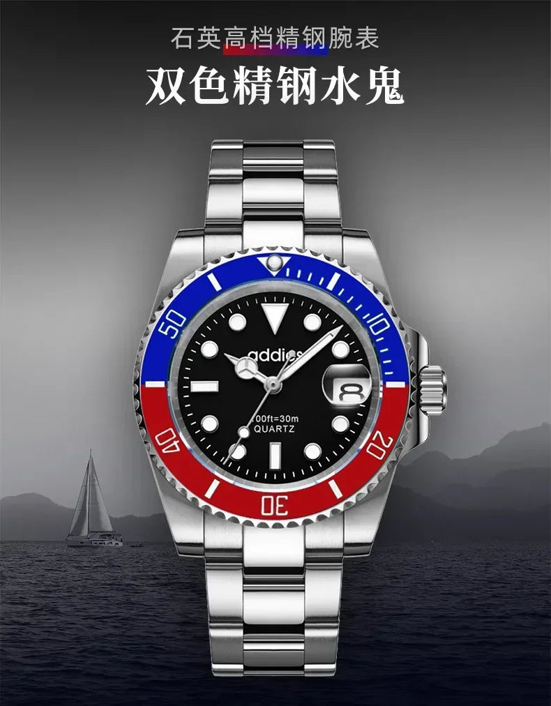 2025Advanced men's watches high-end products green water ghost quartz watches steel band waterproof luminous watches