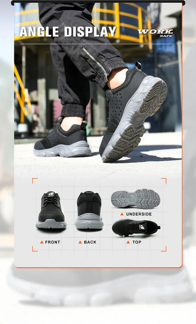 Men's Safety Shoes Comfortable Non-Slip Work Shoes Lightweight Breathable Safety Toe Casual Sneakers for Construction Site Black