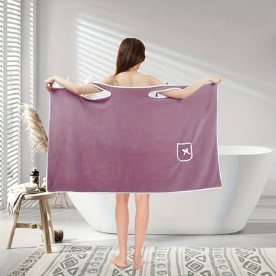 1 Piece Oversized Wearable Bath Towel - Super Soft Bath Towel Skirt with Pockets, Quick Drying and Absorbent, Bow Trim, Women's