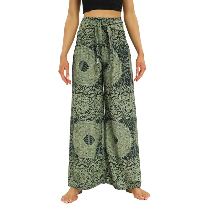 Women's Boho Yoga Rayon Floral Printed Wide Leg Pants