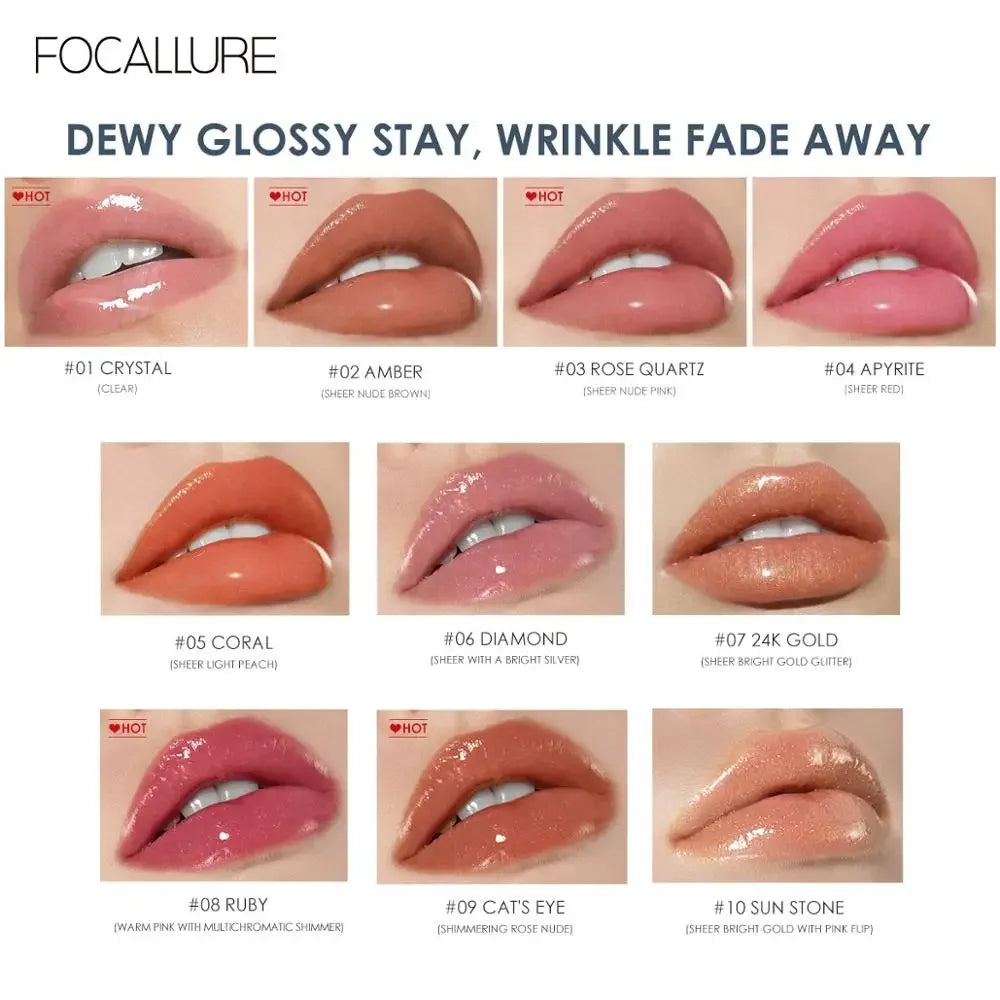FOCALLURE PLUMPMAX Nourise Lip Glow Dewy Glossy Lip Care High Shine Not Sticky Refreshing Shimmer Lip Gloss Lips Makeup