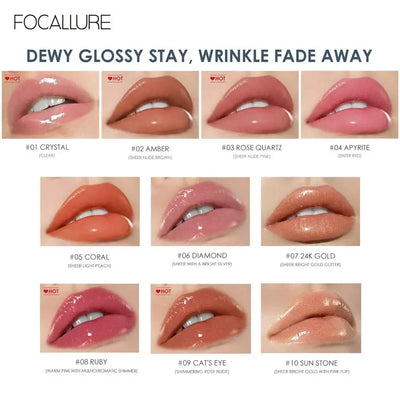 FOCALLURE PLUMPMAX Nourise Lip Glow Dewy Glossy Lip Care High Shine Not Sticky Refreshing Shimmer Lip Gloss Lips Makeup