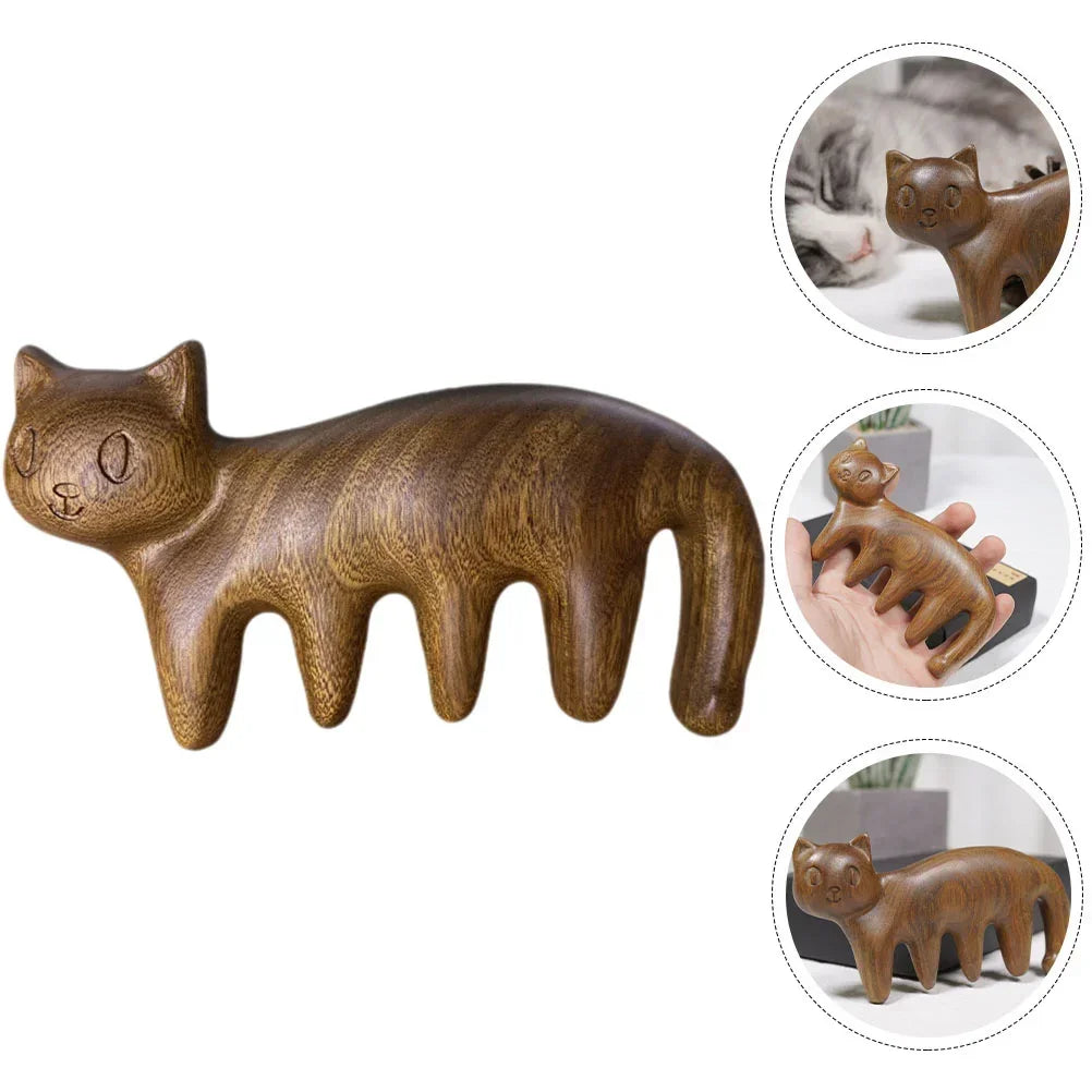 Kitten Massage Comb Baby Hair Massager Head Scalp Automatic Cat Shaped Sandalwood Manual Massagers Travel Tool