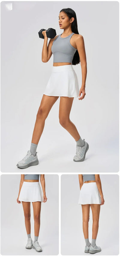 Women Sports Skorts High Waist Tennis Skirt With Pocket Fitness Running Athletic Golf Culotte Gym Sportswear Shorts